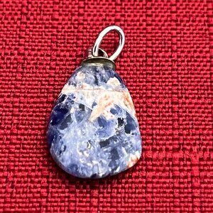 Vintage Silver Tone Tear-Drop Shaped Sodalite Gemstone Pendant
